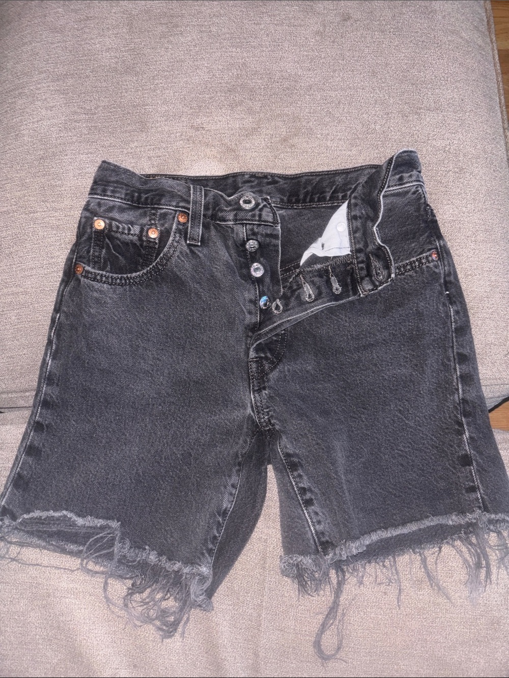 Vintage Black Distressed Denim Cutoff Shorts